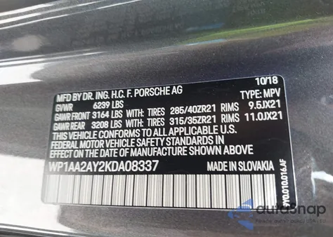 2019 Porsche Cayenne из США, поврежденный, VIN WP1AA2AY2KDA08337